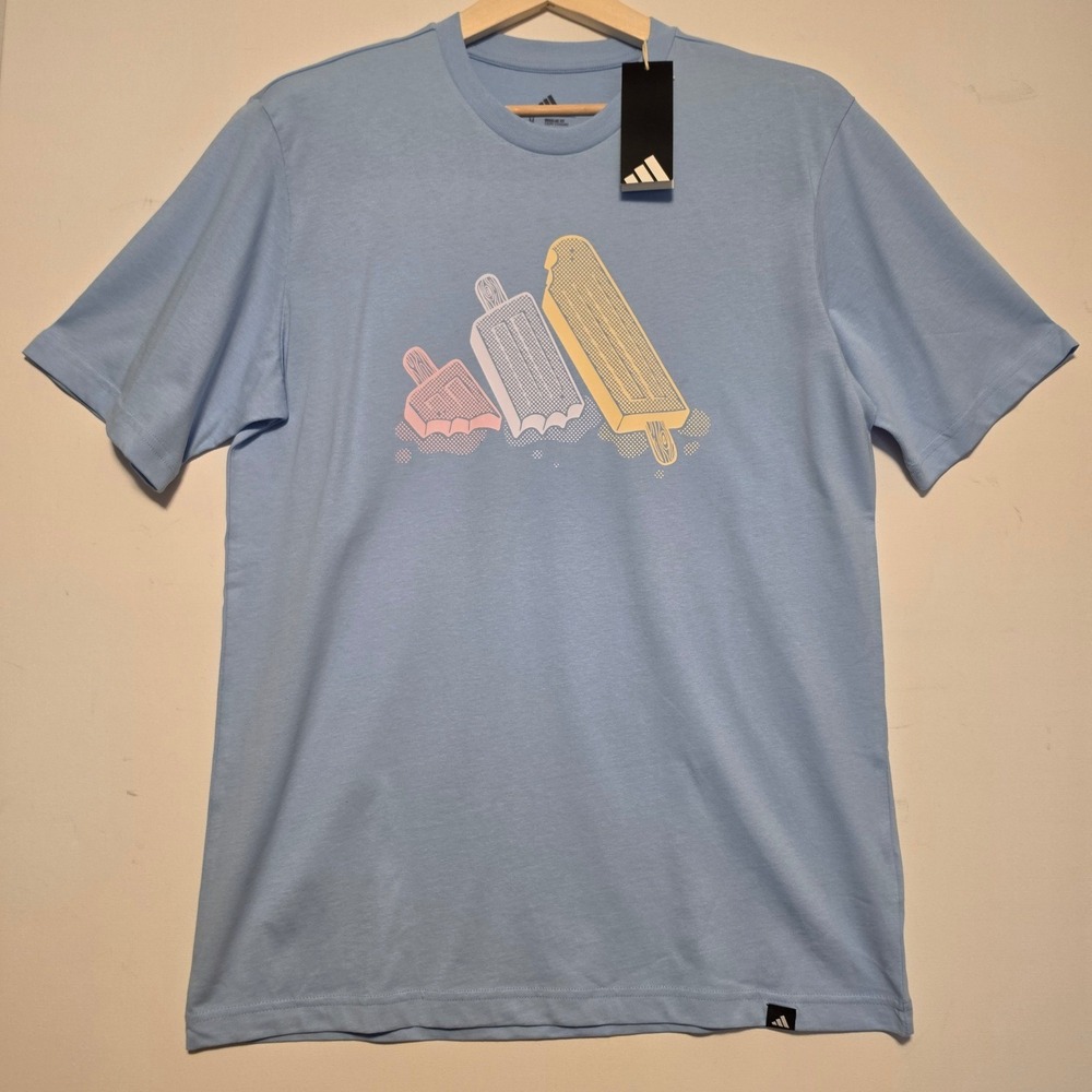 Adidas Popsicle Graphic Print Light Blue Short Sleeve T-Shirt Size Medium NEW